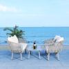 Safavieh Outdoor Collection Jorda Wicker Cushion 4-Piece Rope Patio Backyard Living Set PAT7518B, Black/Beige(Grey / Beige)