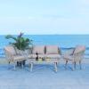 Safavieh Outdoor Collection Jorda Wicker Cushion 4-Piece Rope Patio Backyard Living Set PAT7518B, Black/Beige(Grey / Grey)