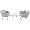 Safavieh Outdoor Collection Jorda Wicker Cushion 4-Piece Rope Patio Backyard Living Set PAT7518B, Black/Beige(Grey / Grey)