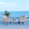 Safavieh Outdoor Collection Jorda Wicker Cushion 4-Piece Rope Patio Backyard Living Set PAT7518B, Black/Beige(Grey / Grey)