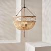 SAFAVIEH Lighting Collection – Whitley Bohemian Wooden Beaded Tassel 4-Light Adjustable Pendant Chandelier, Hanging Ceiling Fixture (PND4085A)