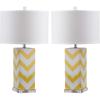 SAFAVIEH Lighting Collection Chevron Modern Contemporary Light Purple Stripe 27-inch Bedroom Living Room Home Office Desk Nightstand Table Lamp Set of 2 (LED Bulbs Included)(Yellow)