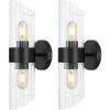 SAFAVIEH Lighting Collection Eytan Clear Glass/Black Vertical Wall Sconce Set of 2 Light Fixture, Ideal for Bathroom, Entryway, Vanity, Foyer, Hallway, Living Room (LED Bulbs Included)(Black)