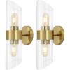 SAFAVIEH Lighting Collection Eytan Clear Glass/Black Vertical Wall Sconce Set of 2 Light Fixture, Ideal for Bathroom, Entryway, Vanity, Foyer, Hallway, Living Room (LED Bulbs Included)(Brass)