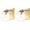 SAFAVIEH Lighting Collection Seoul Modern Gold/Clear Glass Globe Shade Wall Sconce Set of 2 Light Fixture, Ideal for Bathroom, Entryway, Vanity, Foyer, Hallway, Living Room (LED Bulbs Included)(Gold)