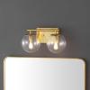 SAFAVIEH Lighting Collection Severa Brass/Clear Glass Globe Shade 2-Light Wall Sconce Light Fixture, Ideal for Bathroom, Entryway, Vanity, Foyer, Hallway, Living Room (LED Bulb Included)(Brass)