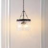 SAFAVIEH Lighting Collection Thryssa Black/Clear Glass 3-Light Hanging Adjustable Chandelier Light Fixture (LED Bulbs Included)