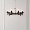 SAFAVIEH Lighting Collection Vancouver Modern Black/Brown 7-Light Round Wagon Wheel Hanging Adjustable Chandelier Light Fixture (LED Bulbs Included)