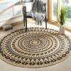 SAFAVIEH Natural Fiber Collection Area Rug – 3′ Round, Teal & Natural, Handmade Boho Mandala Braided Jute, Ideal for High Traffic Areas in Living Room, Bedroom (NF802E)(Black/Natural)