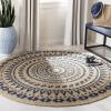 SAFAVIEH Natural Fiber Collection Area Rug – 3′ Round, Teal & Natural, Handmade Boho Mandala Braided Jute, Ideal for High Traffic Areas in Living Room, Bedroom (NF802E)(Royal Blue/Natural)