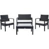 SAFAVIEH Outdoor Collection Bassey Natural/White Cushion 4-Piece Conversation Patio Set PAT7507D(Black/Beige)
