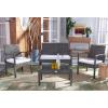 SAFAVIEH Outdoor Collection Bassey Natural/White Cushion 4-Piece Conversation Patio Set PAT7507D(Grey Brown/White)