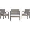 SAFAVIEH Outdoor Collection Bassey Natural/White Cushion 4-Piece Conversation Patio Set PAT7507D(Grey/Grey)
