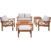 SAFAVIEH Outdoor Collection Loanna Natural/Light Grey Cushion Solid Wood 6-Piece Conversation Patio Set(Natural/Light Grey)