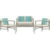 SAFAVIEH Outdoor Collection Montez Natural/ Beige Cushions/ Navy Pillows 4-Piece Conversation Patio Set(Grey / Beige + Solid Pillow)