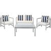 SAFAVIEH Outdoor Collection Montez Natural/ Beige Cushions/ Navy Pillows 4-Piece Conversation Patio Set(Grey / Beige + Thick Stripe P)