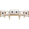 SAFAVIEH Outdoor Collection Montez Natural/ Beige Cushions/ Navy Pillows 4-Piece Conversation Patio Set(Natural / Beige + Bolster P)