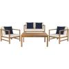 SAFAVIEH Outdoor Collection Montez Natural/ Beige Cushions/ Navy Pillows 4-Piece Conversation Patio Set(Natural / Beige + Solid Pillow)