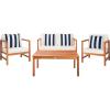 SAFAVIEH Outdoor Collection Montez Natural/ Beige Cushions/ Navy Pillows 4-Piece Conversation Patio Set(Natural / Beige + Thick Stripe P)