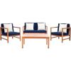 SAFAVIEH Outdoor Collection Montez Natural/ Beige Cushions/ Navy Pillows 4-Piece Conversation Patio Set(Natural / Navy + Solid Pillow)