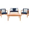 SAFAVIEH Outdoor Collection Montez Natural/ Beige Cushions/ Navy Pillows 4-Piece Conversation Patio Set(Natural / Navy + Trellis P)