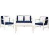 SAFAVIEH Outdoor Collection Montez Natural/ Beige Cushions/ Navy Pillows 4-Piece Conversation Patio Set(White / Navy + Solid Pillow)