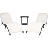 SAFAVIEH Outdoor Collection Pacifica Natural Brown Solid Wood/Navy Cushion 3-Piece Chaise Lounge Set with Table (PAT7020C)(Black/Beige)