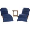 SAFAVIEH Outdoor Collection Pacifica Natural Brown Solid Wood/Navy Cushion 3-Piece Chaise Lounge Set with Table (PAT7020C)(Natural/Navy)
