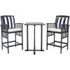 SAFAVIEH Outdoor Collection Pate White/ Navy Cushions/ Stripe Pillows 3-Piece Bar Table Bistro Set(Black / Beige + Thick Stripe P)