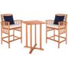 SAFAVIEH Outdoor Collection Pate White/ Navy Cushions/ Stripe Pillows 3-Piece Bar Table Bistro Set(Natural / Beige + Solid Pillow)