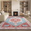 SAFAVIEH Washable Rug Tucson Collection – 8′ x 10′, Aqua & Rust, Slip Resistant & Easy to Clean, Ideal for Living Room, Bedroom, Dining Space (TSN120J)(Aqua/Rust)