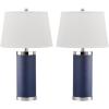 Safavieh Lighting Collection Leather Column Navy Table Lamp, Set of 2(Navy – Set of 2)
