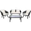 Safavieh Outdoor Collection Jorda Wicker Cushion 4-Piece Rope Patio Backyard Living Set PAT7518B, Black/Beige(Black / Beige)