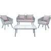 Safavieh Outdoor Collection Jorda Wicker Cushion 4-Piece Rope Patio Backyard Living Set PAT7518B, Black/Beige(Grey / Grey)