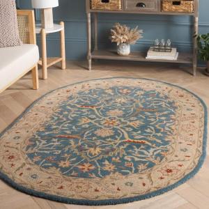SAFAVIEH Antiquity Collection Area Rug – 5′ x 8′, Ivory, Handmade Traditional Oriental Wool, Ideal for High Traffic Areas in Living Room, Bedroom (AT14A)(Blue)