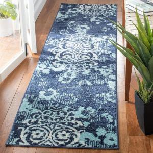 SAFAVIEH Area Rug 8×10 – Adirondack Collection – Large – Navy & Silver, Floral Glam Damask Design, Non-Shedding & Easy Cleaning, Ideal for Living Room, Bedroom, Office, Dining Space (ADR114N)(Navy/Aqua)