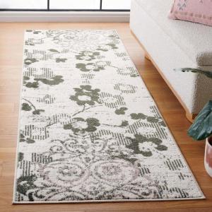 SAFAVIEH Area Rug 8×10 – Adirondack Collection – Large – Navy & Silver, Floral Glam Damask Design, Non-Shedding & Easy Cleaning, Ideal for Living Room, Bedroom, Office, Dining Space (ADR114N)(Ivory/Dark Green)