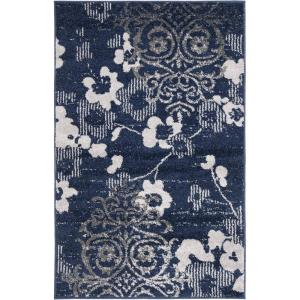 SAFAVIEH Area Rug 8×10 – Adirondack Collection – Large – Navy & Silver, Floral Glam Damask Design, Non-Shedding & Easy Cleaning, Ideal for Living Room, Bedroom, Office, Dining Space (ADR114N)(Navy/Silver)