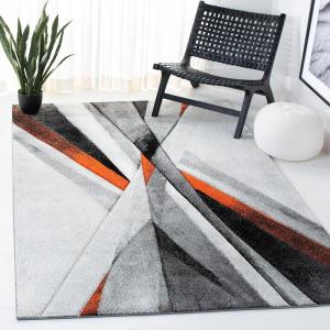 SAFAVIEH Area Rug 8×10 – Hollywood Collection – Large – Grey & Teal, Mid-Century Modern Design, Non-Shedding & Easy Cleaning, Ideal for Living Room, Bedroom, Office, Dining Space (HLW710D)(Grey/Orange)