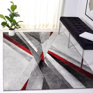 SAFAVIEH Area Rug 8×10 – Hollywood Collection – Large – Grey & Teal, Mid-Century Modern Design, Non-Shedding & Easy Cleaning, Ideal for Living Room, Bedroom, Office, Dining Space (HLW710D)(Grey/Red)