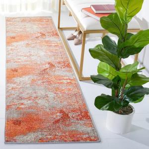 SAFAVIEH Area Rug 8×10 – Madison Collection – Large – Blue & Grey, Modern Boho Abstract Design, Non-Shedding & Easy Cleaning, Ideal for Living Room, Bedroom, Office, Dining Space (MAD440M)(Grey/Orange)
