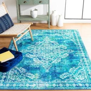 SAFAVIEH Bahia Collection Area Rug – 5’5″ x 7’7″, Blue & Green, Boho Overdyed Design, Non-Shedding & Easy Care, Machine Washable Ideal for High Traffic Areas in Living Room, Bedroom (BAH162M)(Blue/Green)