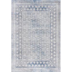 SAFAVIEH Brentwood Collection 8′ x 10′ Blue / Yellow BNT899M Traditional Oriental Distressed Non-Shedding Living Room Bedroom Dining Home Office Area Rug(Ivory/Light Grey)