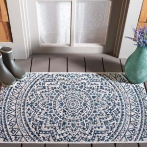 SAFAVIEH Courtyard Collection 8′ x 10′ Beige/Brown CY8734 Indoor-Outdoor Patio Backyard Mudroom Area-Rug(Ivory/Navy)