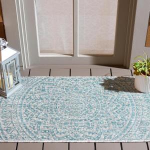 SAFAVIEH Courtyard Collection 8′ x 10′ Beige/Brown CY8734 Indoor-Outdoor Patio Backyard Mudroom Area-Rug(Light Grey/Aqua)