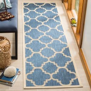 SAFAVIEH Courtyard Collection 8′ x 11′ Blue/Beige CY6243 Moroccan Trellis Indoor/ Outdoor Waterproof Easy-Cleaning Patio Backyard Mudroom Area-Rug(Blue/Beige)