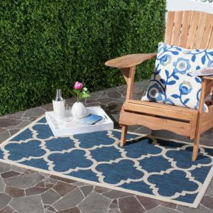 SAFAVIEH Courtyard Collection 8′ x 11′ Blue/Beige CY6243 Moroccan Trellis Indoor/ Outdoor Waterproof Easy-Cleaning Patio Backyard Mudroom Area-Rug(Navy / Beige)