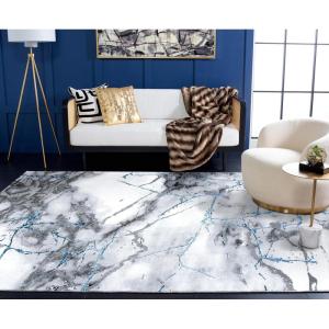 SAFAVIEH Craft Collection Area Rug – 8′ x 10′, Grey & Gold, Modern Abstract Design, Non-Shedding & Easy Care, Ideal for High Traffic Areas in Living Room, Bedroom (CFT877F)(Ivory Grey/Blue)