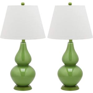 SAFAVIEH Lighting Collection – Cybil Set of 2 Red Double Gourd Glass Table Lamps, Modern Contemporary Design, LED Bulbs Included (LIT4088E-SET2)(Green – Set of 2)