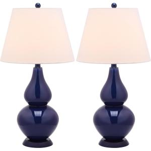 SAFAVIEH Lighting Collection – Cybil Set of 2 Red Double Gourd Glass Table Lamps, Modern Contemporary Design, LED Bulbs Included (LIT4088E-SET2)(Navy – Set of 2)
